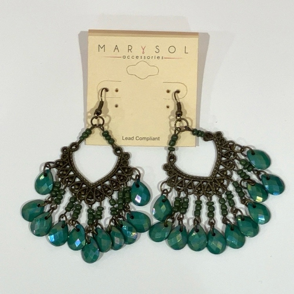 Green Teardrop Chandelier Earrings